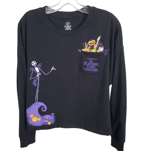 Disney Nightmare Before Christmas Womens Size  L Shirt Crop Tee Halloween Pocket - Picture 2 of 6